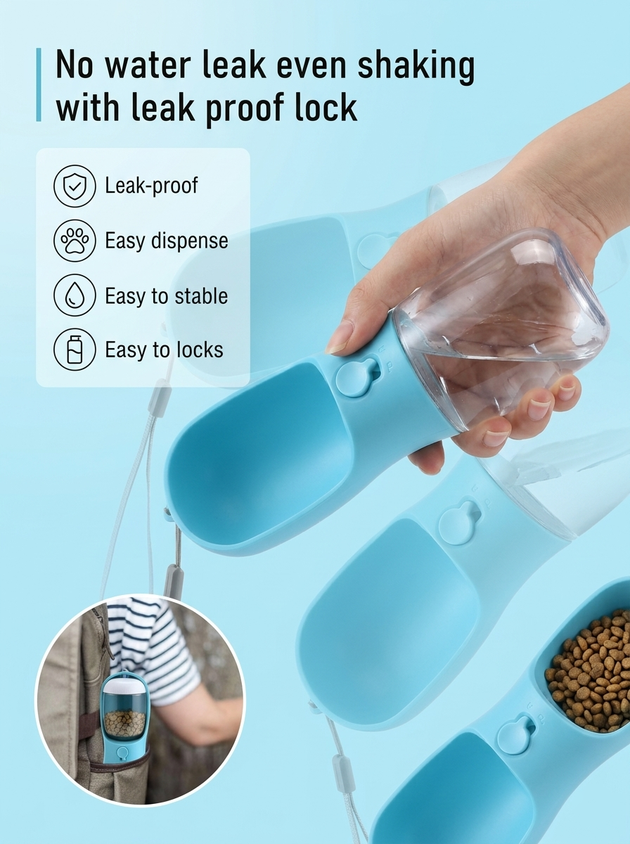 2-in-1 Dog Water Bottle with Food Storage