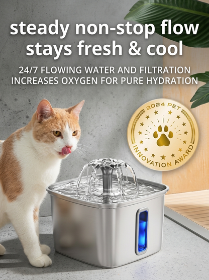 Stainless Steel Cat Water Fountain – 2.5L
