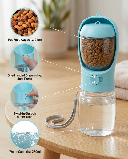 2-in-1 Dog Water Bottle with Food Storage