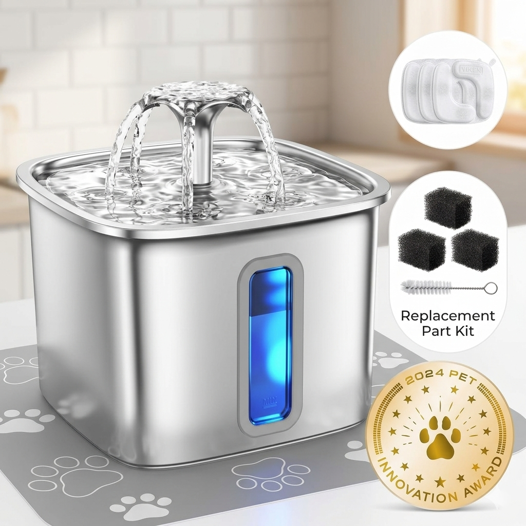 Stainless Steel Cat Water Fountain – 2.5L